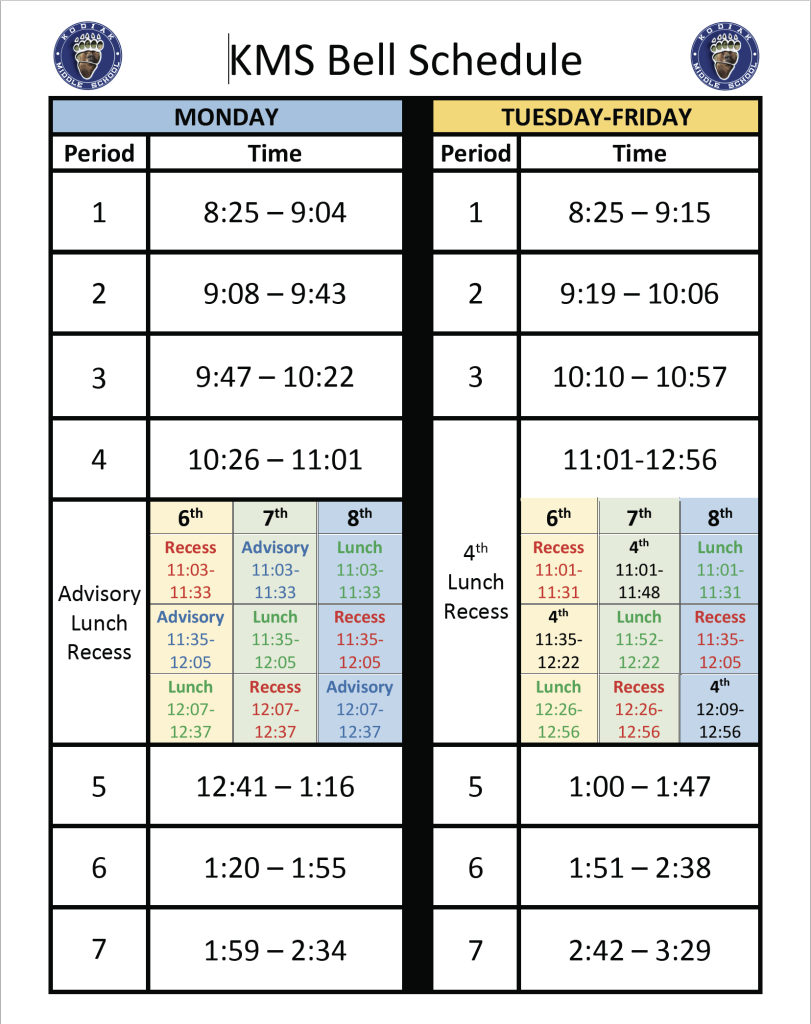 Bell Schedule Kodiak Middle School